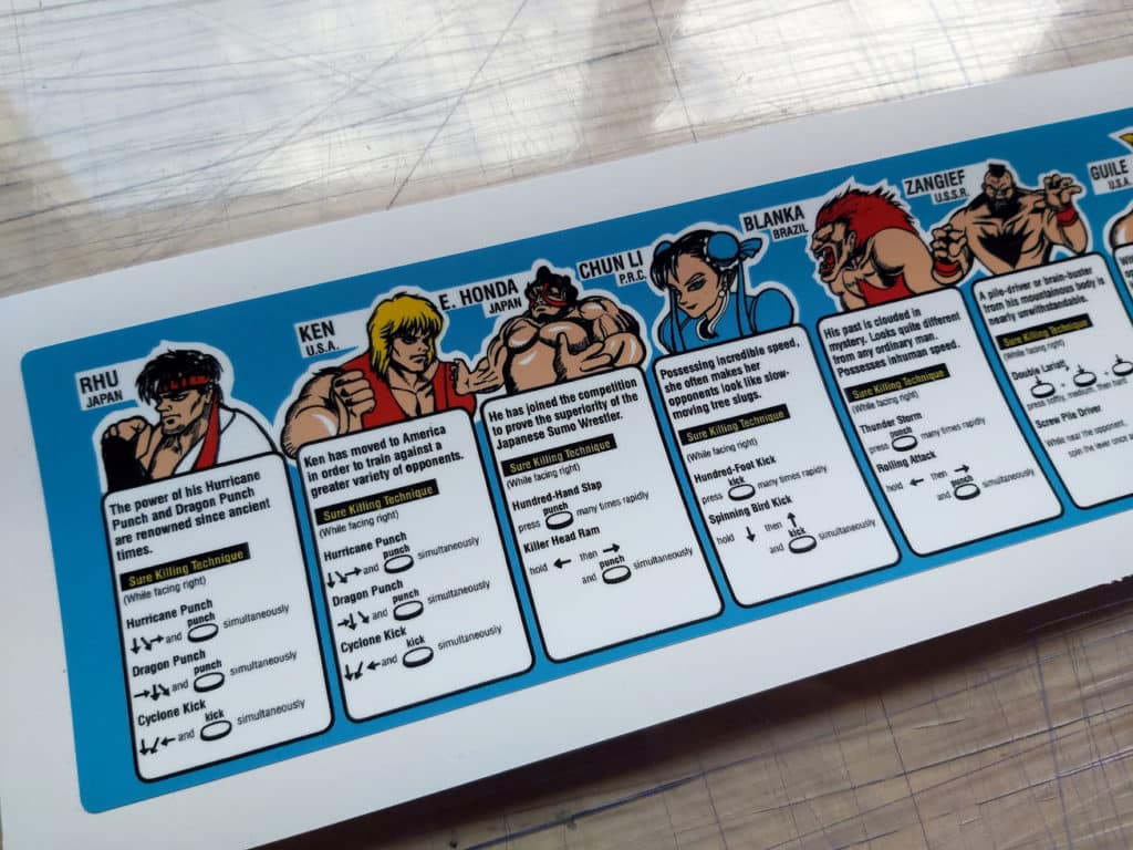 Street Fighter II Championship Edition bezel moves sticker Arcade Art Repro