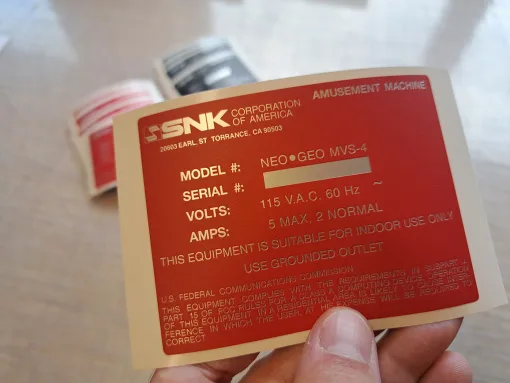 Neo Geo MVS-4 Metallic Serial Decal - Arcade Art Repro